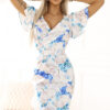 479-8 NINA dress with envelope neckline, sleeves and belt - blue floral pattern-1