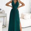 490-3 SUSAN Long brocade dress with a neckline and stitching at the waist - green-1