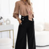 496-2 Elegant wide pants with high waist and golden buttons - black-1