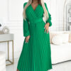 504-4 VIVIANA Pleated midi dress with a neckline, long sleeves and a wide belt - light green-1