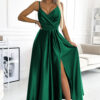 512-1 JULIET elegant long satin dress with a neckline - green-1