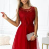 522-3 CATERINA Feminine dress with guipure and delicate tulle - red-1