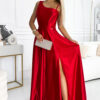 524-1 Long elegant satin one-shoulder dress - red-1