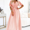 545-4 Long dress with pleated neckline and tie - peach color-1