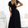 562-3 NASTIA Long dress with neckline and short sleeves - black-1
