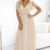 562-6 NASTIA Long dress with a neckline and short sleeves - beige-1