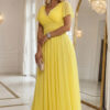 562-8 NASTIA Long dress with a neckline, tie and short sleeves - lemon limoncello-1