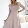 567-1 Comfortable long sleeve trapeze dress - beige-1