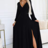 572-2 NELA shiny long gown with neckline and long sleeves - black-1