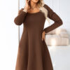 574-2 IVANA comfortable trapeze dress with a neckline and long sleeves - chocolate-1