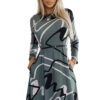 576-1 A-line sweater dress with a belt - olive with a black and beige pattern-1