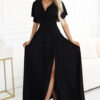 581-1 JENNIFER shiny long dress with sleeves and neckline - black with glitter-1
