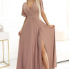 581-4 JENNIFER shiny long dress with sleeves and neckline - mocha mousse with glitter-1