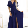581-5 JENNIFER shiny long dress with sleeves and neckline - navy blue with glitter-1