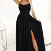 589-1 Long dress with subtle shine and corset lacing at the back - black with glitter-1
