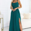 589-6 Maxi Dress with Straps with Corset Lace-Up Back and Slit - Bottle Green-1
