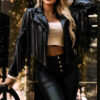 624-3 Short biker jacket with fringes made of soft eco leather - black-1