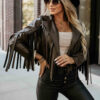 624-4 Short jacket with fringes made of soft eco-leather - chocolate-1
