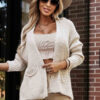 630-1 Warm cardigan with pockets and cuffs on the sleeves - beige-1