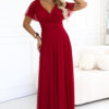 635-10 MELANIA Long glittery wedding dress with neckline and short sleeves - light burgundy-1