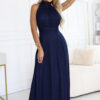 636-2 VERONICA luxurious long dress with a brocade accent and a chic cut - navy blue-1