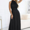 636-3 VERONICA luxurious long dress with a brocade accent and a chic cut - black-1
