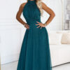 636-4 VERONICA Luxurious long gown with a glitter accent and a chic cut - green-1