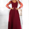 640-1 LORETTA unique long dress with tulle sleeves and neckline - burgundy-1