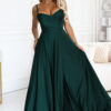 646-6 Long evening dress on straps with a leg slit - bottle green-1