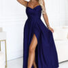 646-7 Long evening dress on straps with a leg slit - navy blue-1