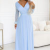 664-5 Long maxi dress with tulle sleeves and a wrap neckline - sky blue-1