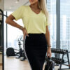 665-1 Cotton women's top with V-neckline and short sleeve - butter yellow-1