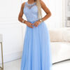 672-1 Romantic maxi wedding dress with embroidered lace and tulle - baby blue-1