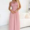 672-2 Romantic maxi wedding dress with embroidered lace and tulle - powder pink-1