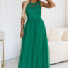 672-3 Romantic maxi wedding dress with embroidered lace and tulle - green-1
