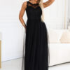 672-4 Romantic maxi dress with embroidered lace and tulle - black-1