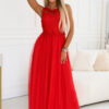 672-5 Romantic maxi wedding dress with embroidered lace and tulle - red-1