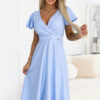 675-1 Flared midi dress with a wrap neckline and glitter sheen - sky blue-1