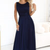 678-4 ELIRA Long tulle maxi dress with a round neckline - navy blue-1