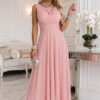 678-5 ELIRA Long tulle maxi dress with a round neckline - powder pink-1