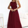 679-1 AVELINE Long maxi dress with glitter tulle and round neckline - burgundy-1