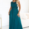 679-2 AVELINE Long maxi dress with glitter tulle and a round neckline - sea green-1