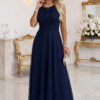 679-3 AVELINE Long maxi dress with glitter tulle and a round neckline - navy blue-1