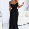 680-1 Glitter maxi dress on straps with a wrap neckline - black-1