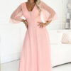 682-2 SOLENNE Long shimmering dress with neckline and sleeve - peach-1
