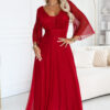 682-4 SOLENNE Long shimmering dress with neckline and sleeve - light burgundy-1