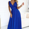 686-2 MIRELLA Long evening dress with glitter tulle and V neckline - cornflower blue-1